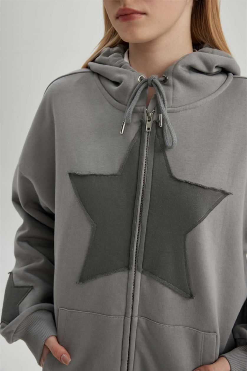 FEMME Gris Clair Sweat à Capuche Oversize Molleton Épais Imprimé