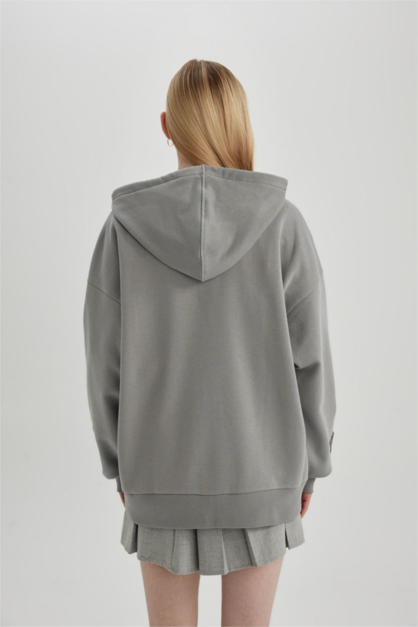 FEMME Gris Clair Sweat à Capuche Oversize Molleton Épais Imprimé