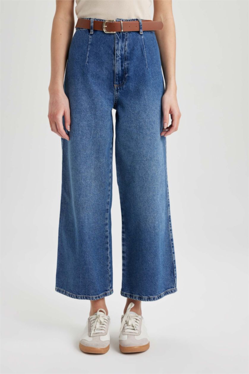 WOMAN Blue Culotte High Waist Ankle Length Wide Leg Jeans