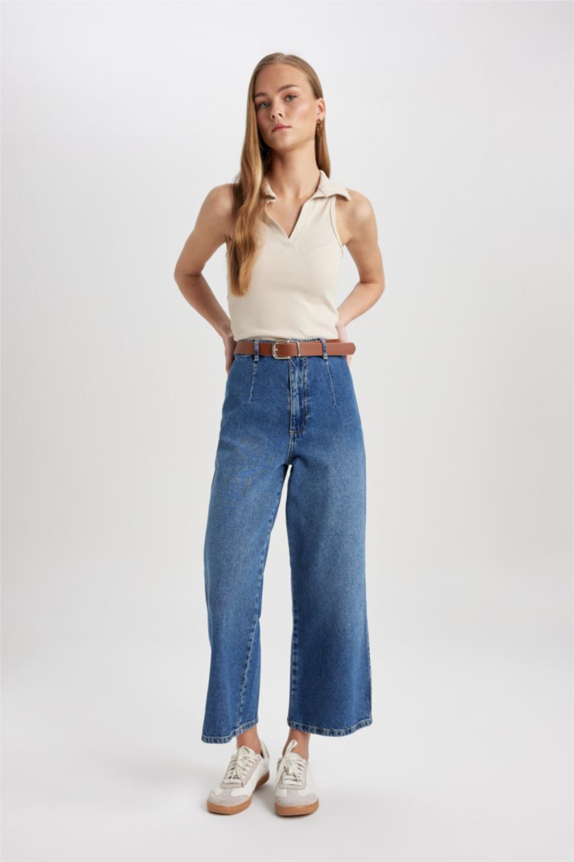 WOMAN Blue Culotte High Waist Ankle Length Wide Leg Jeans
