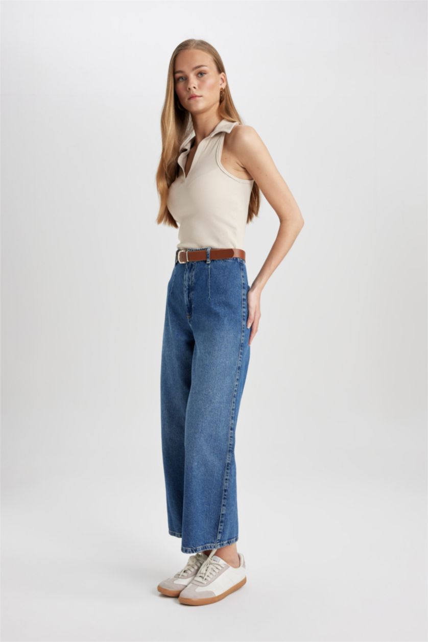 WOMAN Blue Culotte High Waist Ankle Length Wide Leg Jeans