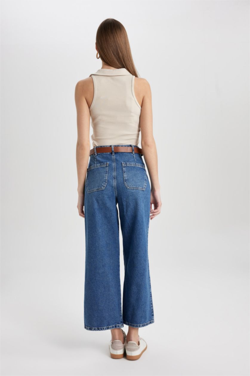 WOMAN Blue Culotte High Waist Ankle Length Wide Leg Jeans