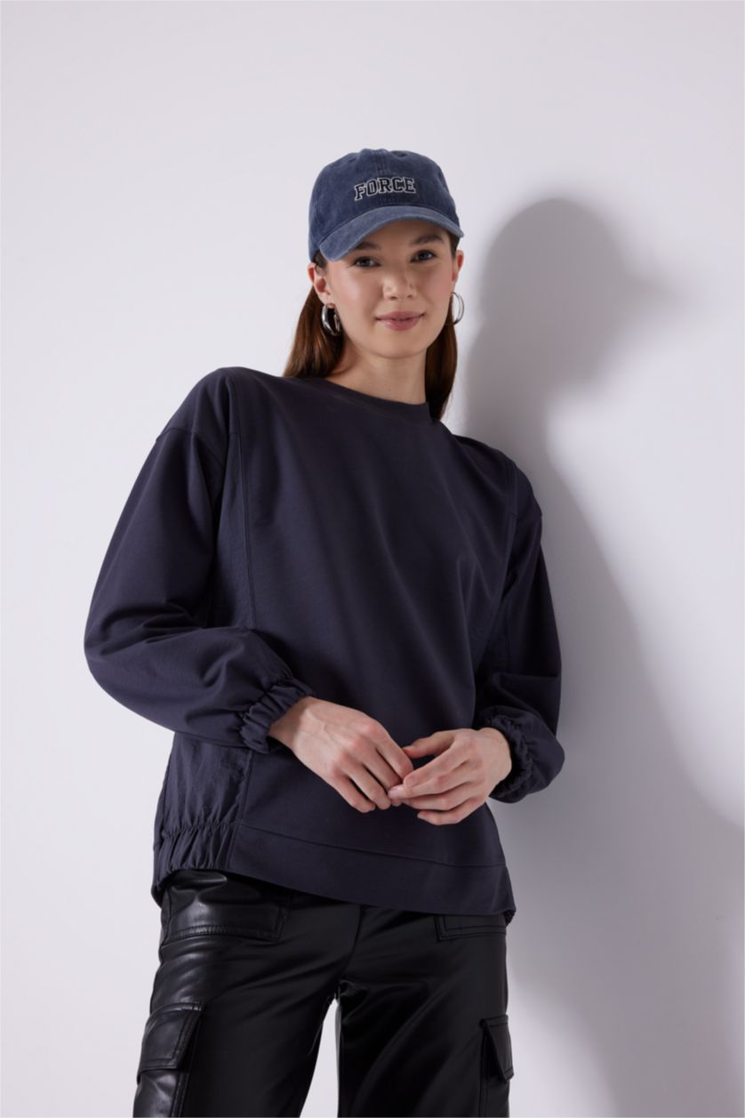 Woman Anthracite Regular Fit Crew Neck Basic Sweatshirt Tunic