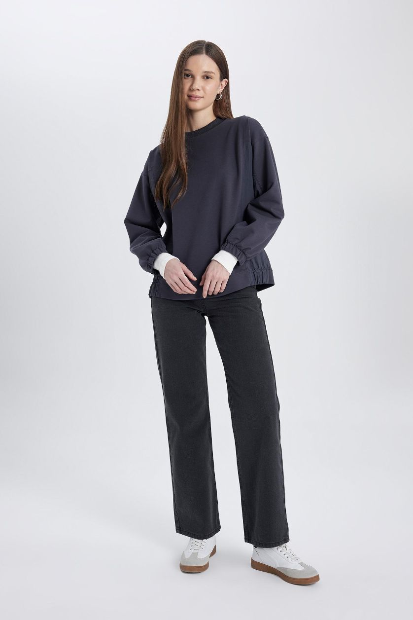 Woman Anthracite Regular Fit Crew Neck Basic Sweatshirt Tunic