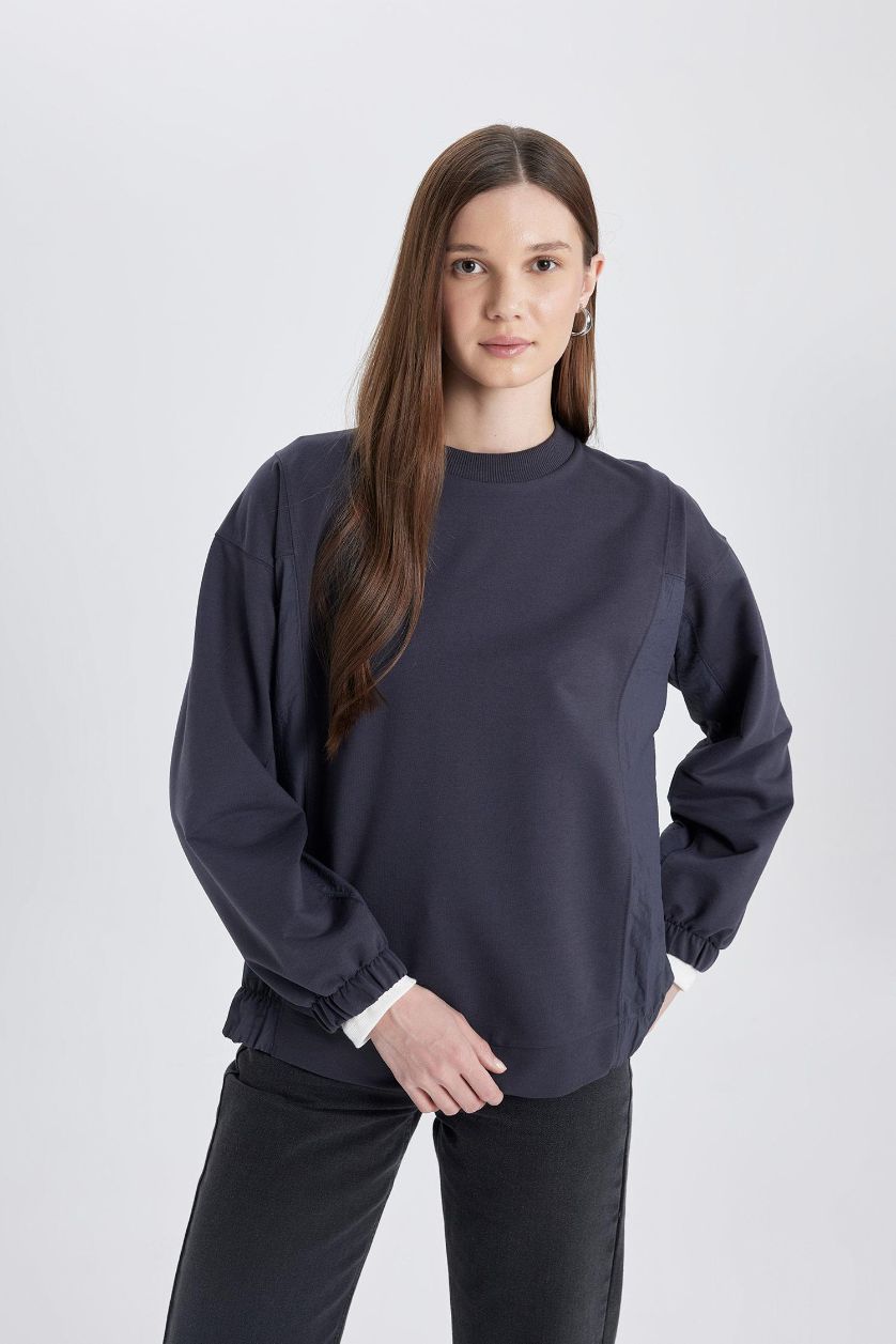 Woman Anthracite Regular Fit Crew Neck Basic Sweatshirt Tunic