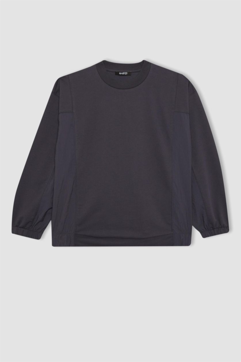 Woman Anthracite Regular Fit Crew Neck Basic Sweatshirt Tunic