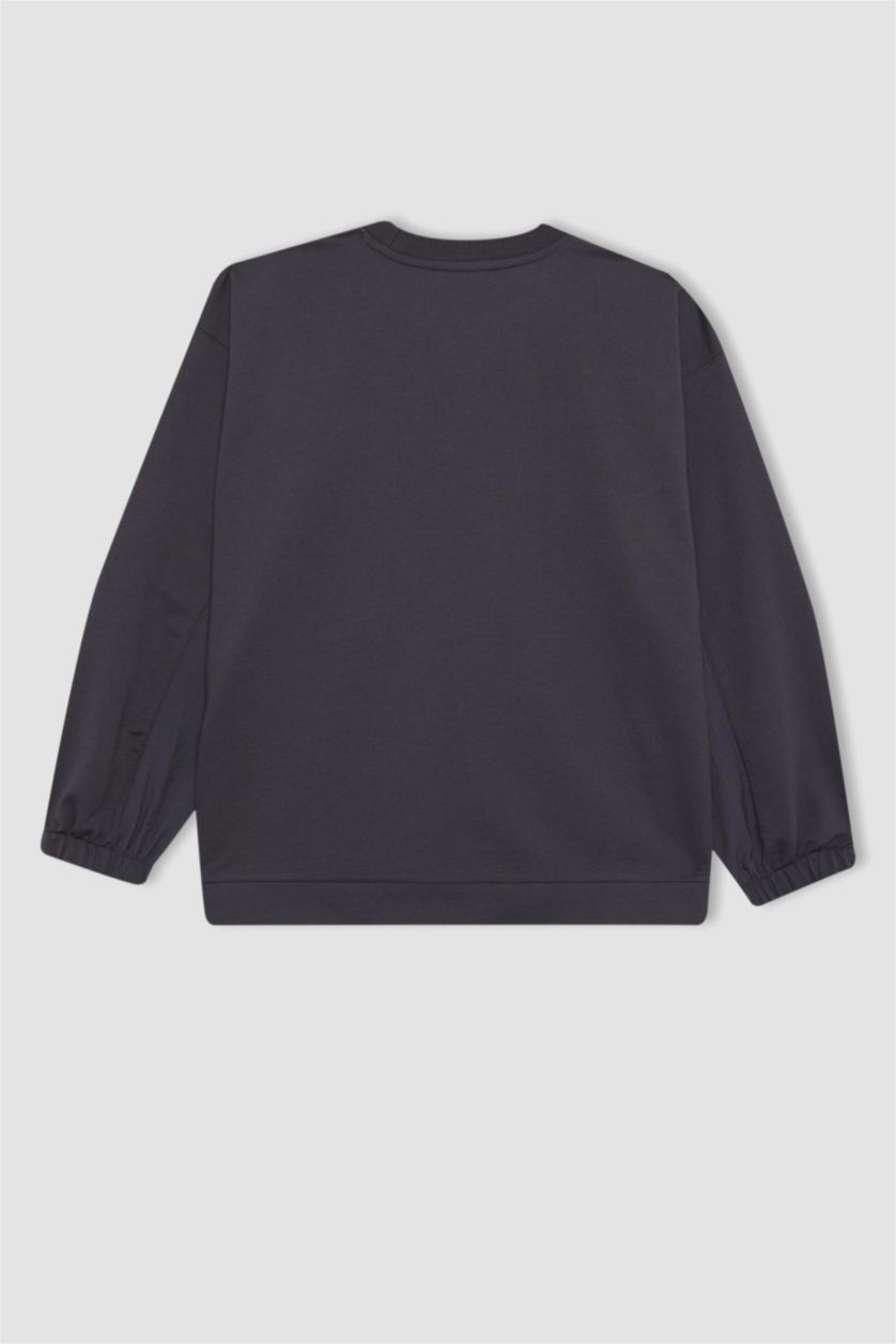 Woman Anthracite Regular Fit Crew Neck Basic Sweatshirt Tunic