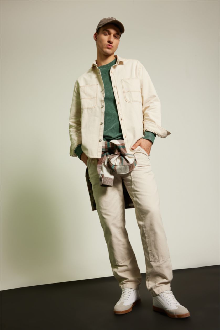 MAN Ecru Relax Fit Cotton Long Sleeve Shirt