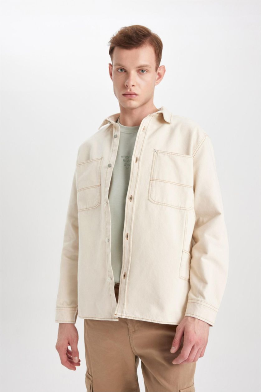 MAN Ecru Relax Fit Cotton Long Sleeve Shirt