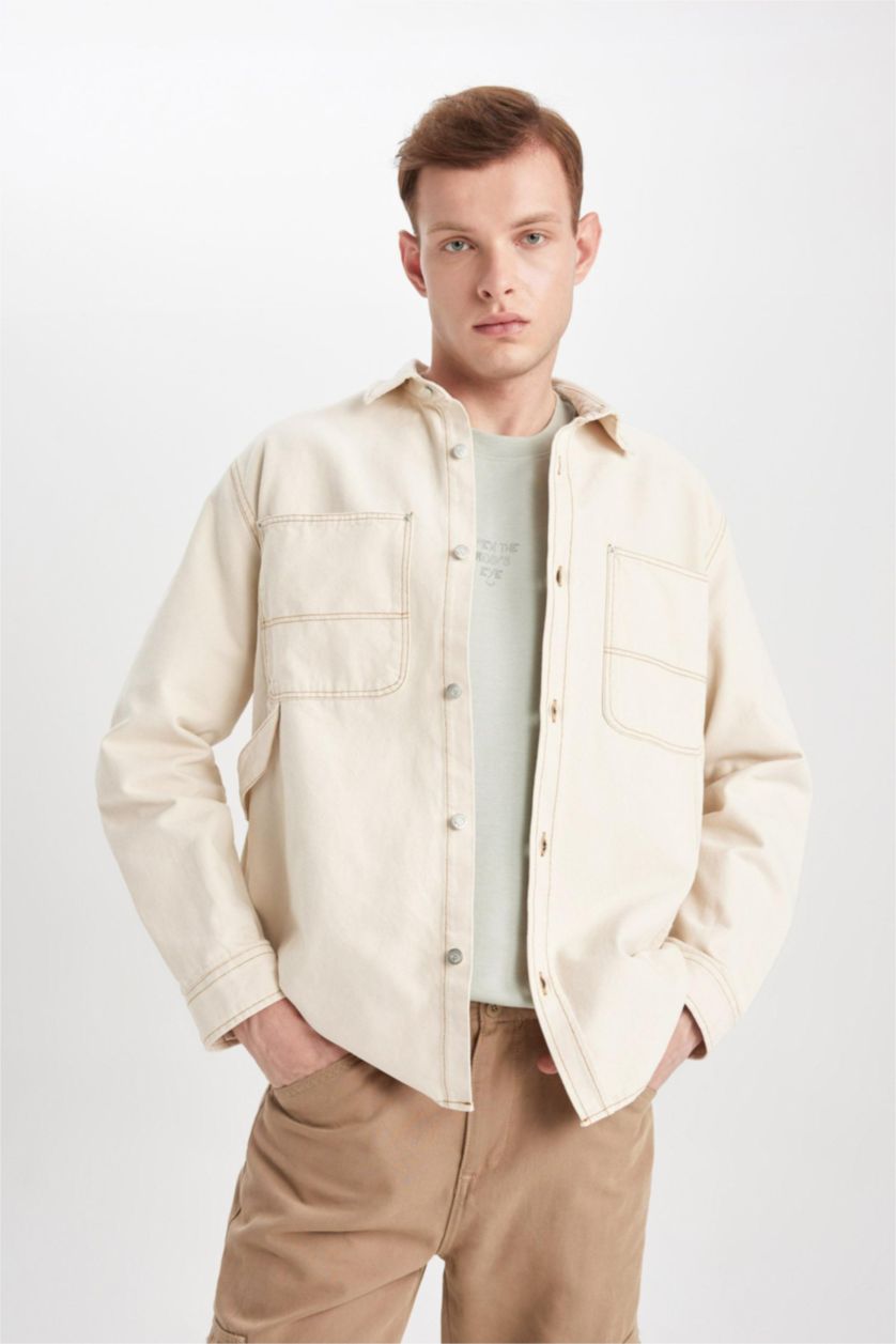 MAN Ecru Relax Fit Cotton Long Sleeve Shirt