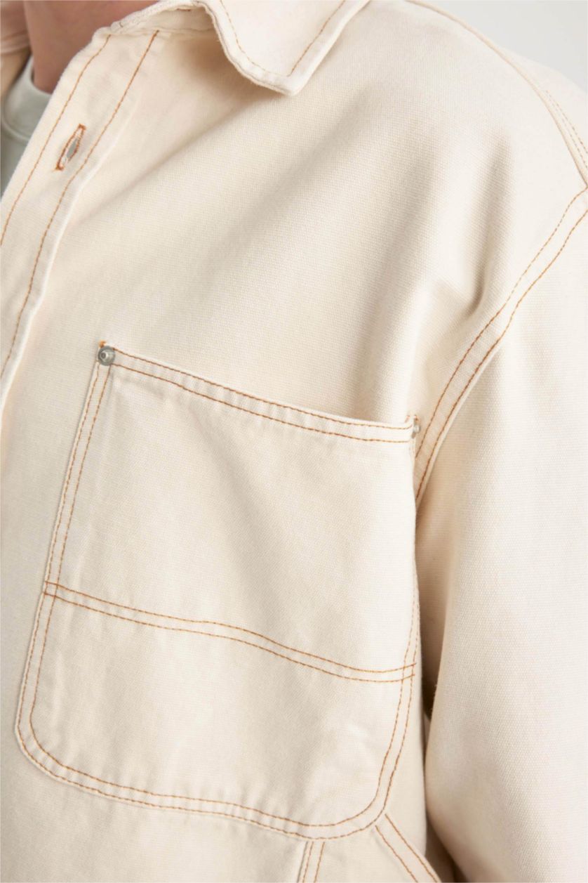 MAN Ecru Relax Fit Cotton Long Sleeve Shirt