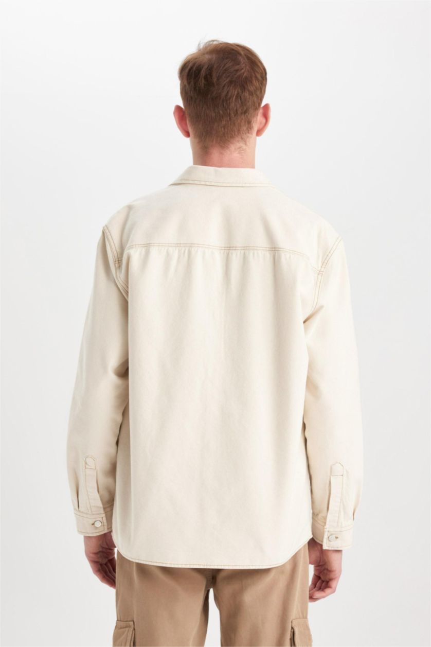 MAN Ecru Relax Fit Cotton Long Sleeve Shirt