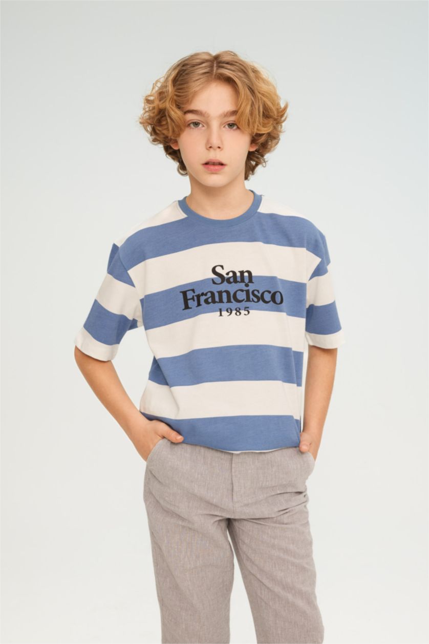 BOYS & TEENS Blue Boy Crew Neck Striped Short Sleeve T-Shirt