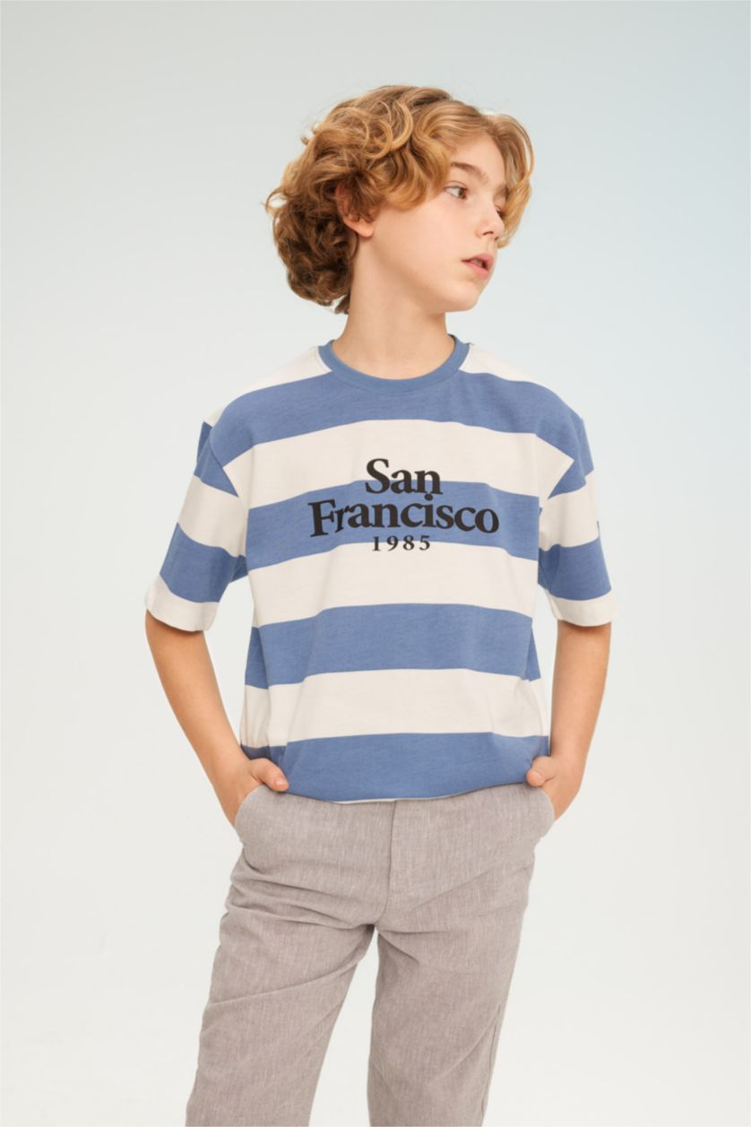BOYS & TEENS Blue Boy Crew Neck Striped Short Sleeve T-Shirt