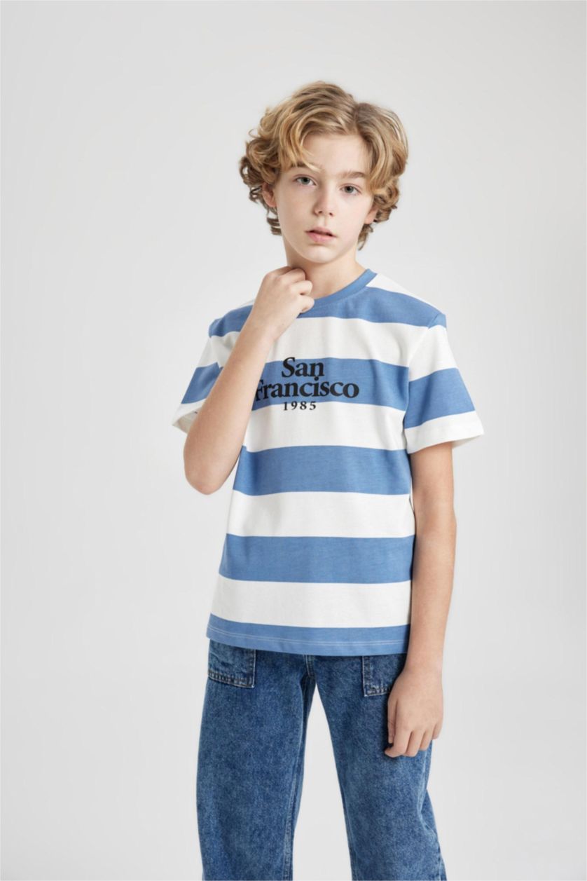 BOYS & TEENS Blue Boy Crew Neck Striped Short Sleeve T-Shirt