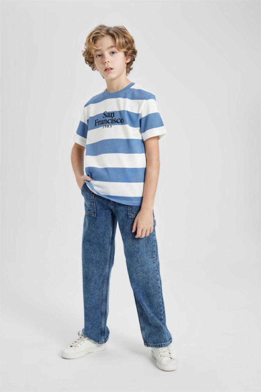 BOYS & TEENS Blue Boy Crew Neck Striped Short Sleeve T-Shirt