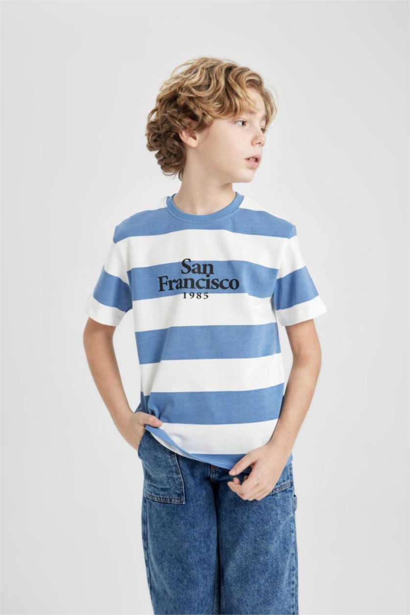 BOYS & TEENS Blue Boy Crew Neck Striped Short Sleeve T-Shirt