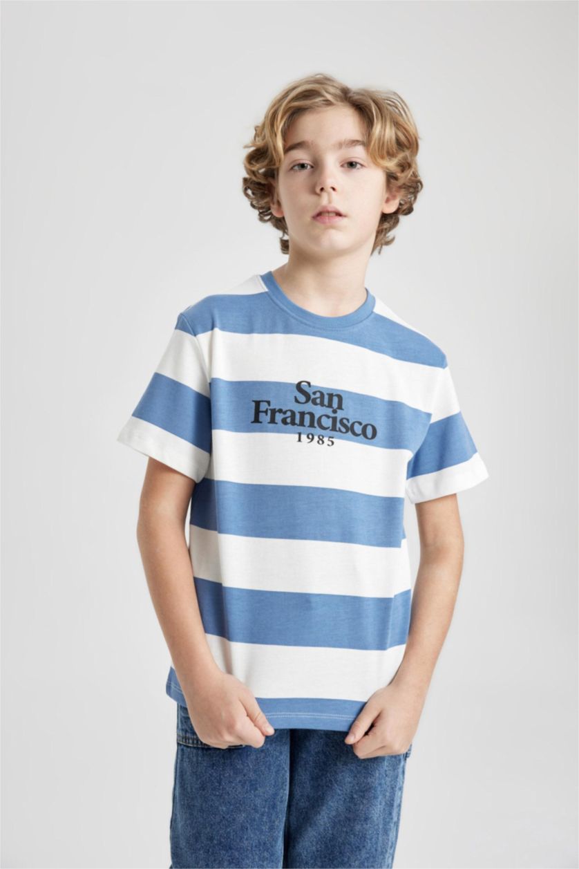 BOYS & TEENS Blue Boy Crew Neck Striped Short Sleeve T-Shirt