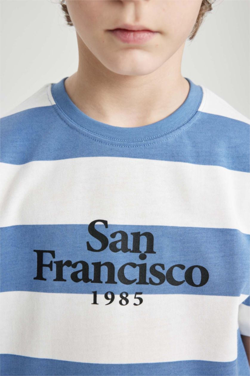 BOYS & TEENS Blue Boy Crew Neck Striped Short Sleeve T-Shirt