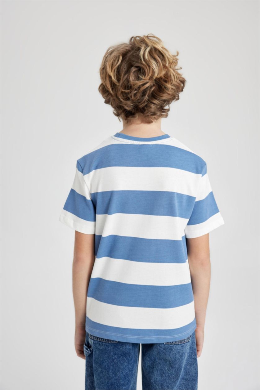 BOYS & TEENS Blue Boy Crew Neck Striped Short Sleeve T-Shirt