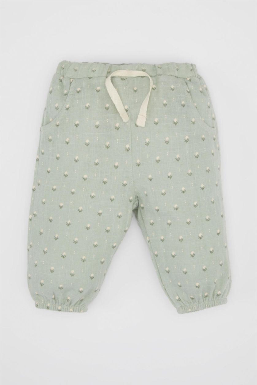 BABY GIRL Light Green Baby Girl Floral Muslin Trousers