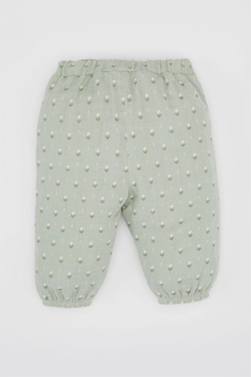 BABY GIRL Light Green Baby Girl Floral Muslin Trousers