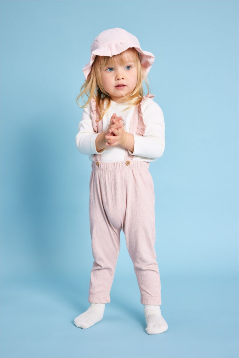 Kız Bebek Pembe Kız Bebek 2'li Takım Uzun Kollu Tişört  Krinkıl Kumaş Salopet