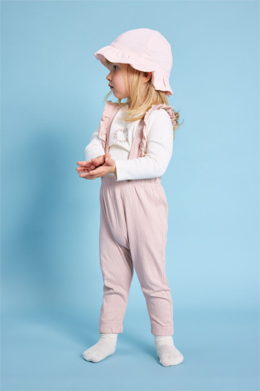 Kız Bebek Pembe Kız Bebek 2'li Takım Uzun Kollu Tişört  Krinkıl Kumaş Salopet