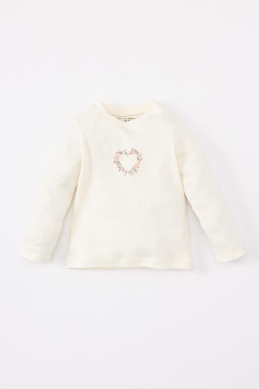 Kız Bebek Pembe Kız Bebek 2'li Takım Uzun Kollu Tişört  Krinkıl Kumaş Salopet