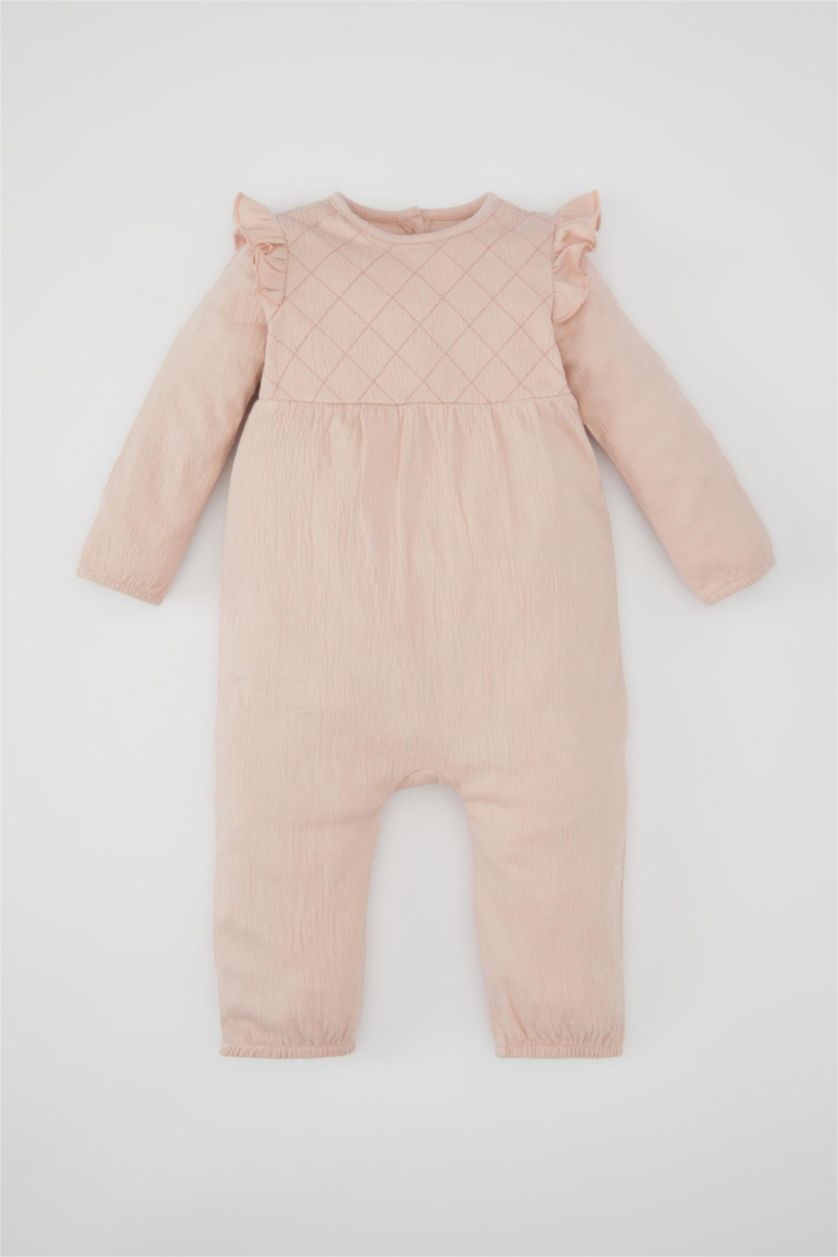 BABY GIRL Pink Crinkle Fabric Regular Fit Crew Neck Jumpsuit
