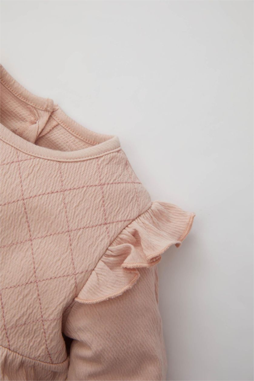 BABY GIRL Pink Crinkle Fabric Regular Fit Crew Neck Jumpsuit