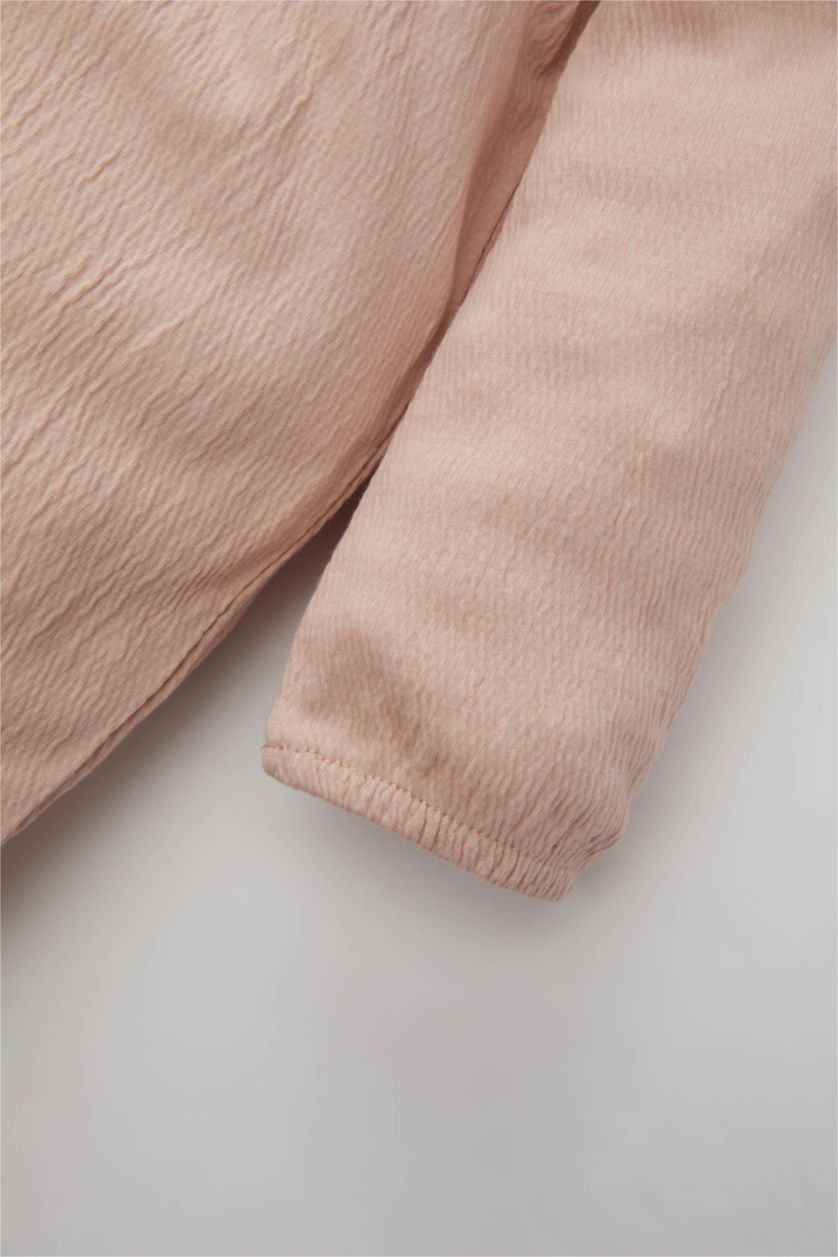 BABY GIRL Pink Crinkle Fabric Regular Fit Crew Neck Jumpsuit