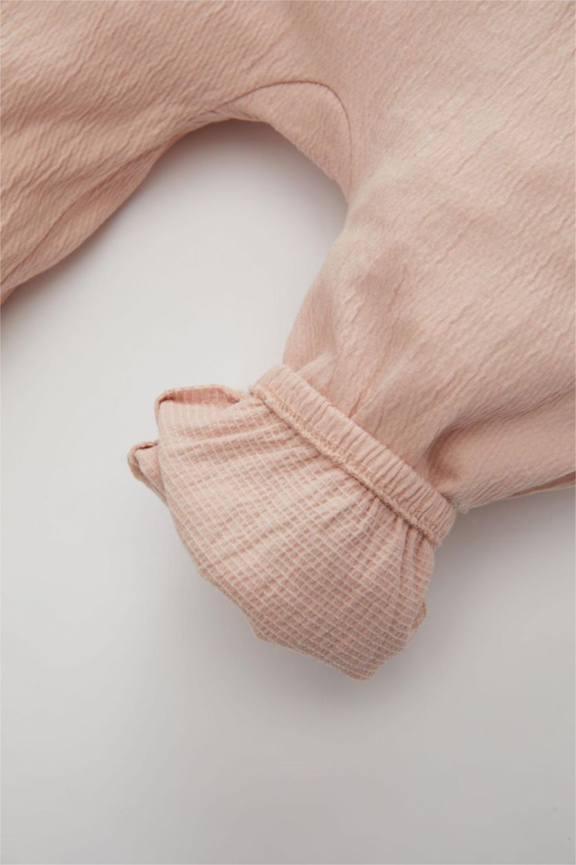 BABY GIRL Pink Crinkle Fabric Regular Fit Crew Neck Jumpsuit