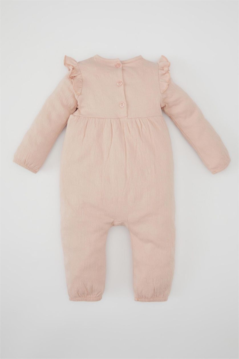 BABY GIRL Pink Crinkle Fabric Regular Fit Crew Neck Jumpsuit