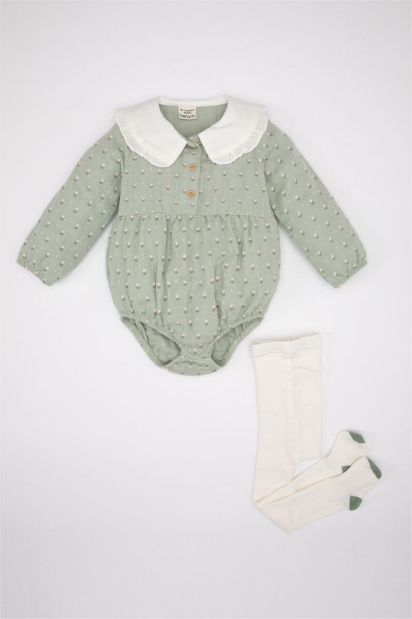 BÉBÉ FILLE Bleu Ensemble de Grenouillère à Motifs Floraux et Collants à Boutons-Pression pour Nouveau-Né