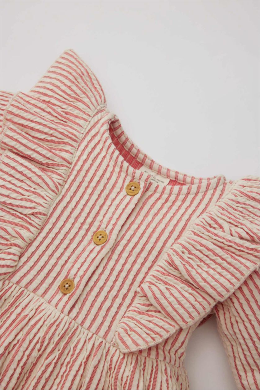 BABY GIRL Red Baby Girl Striped Linen Look Dress