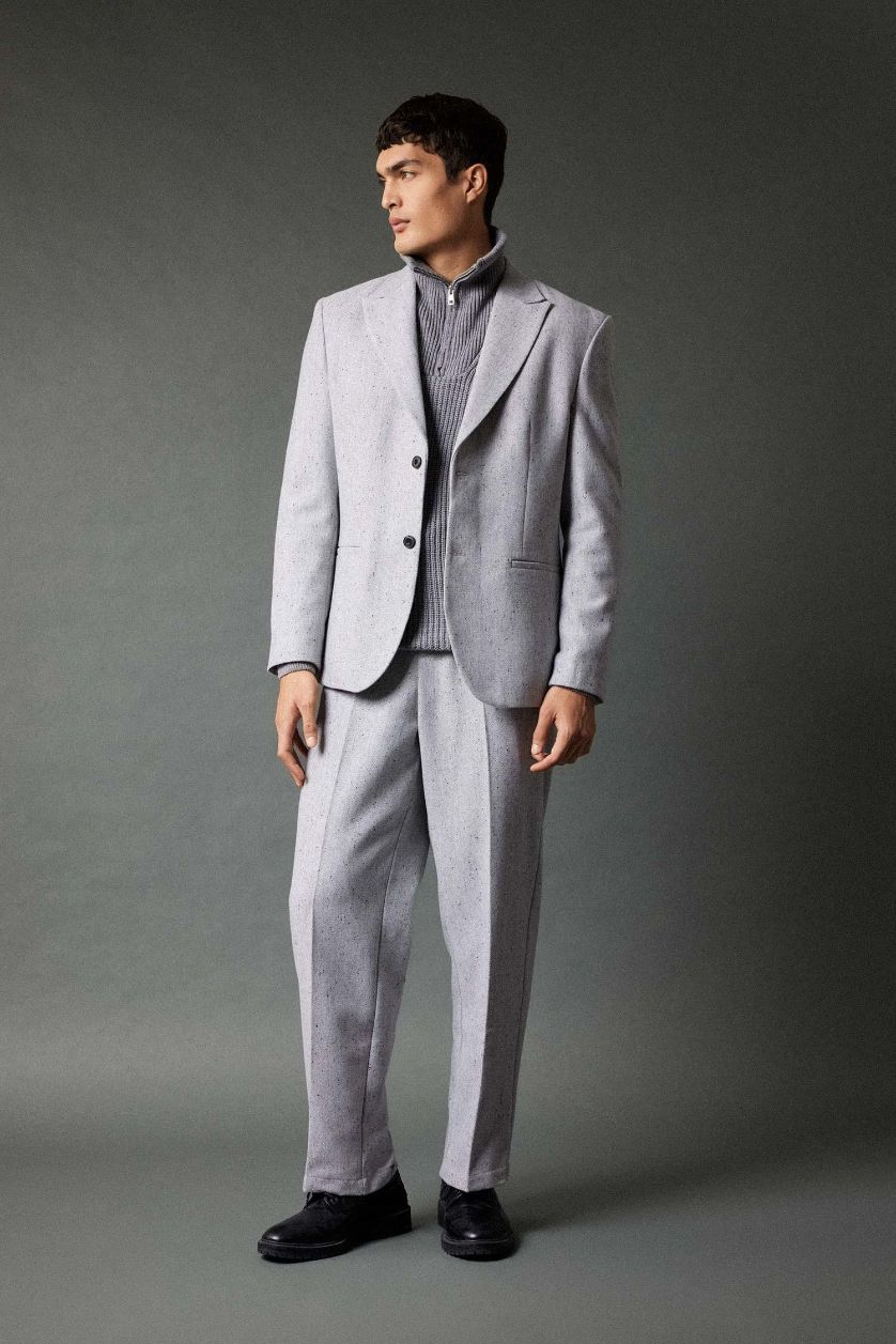 Man Grey Melange Wide Leg Wide Leg Trousers