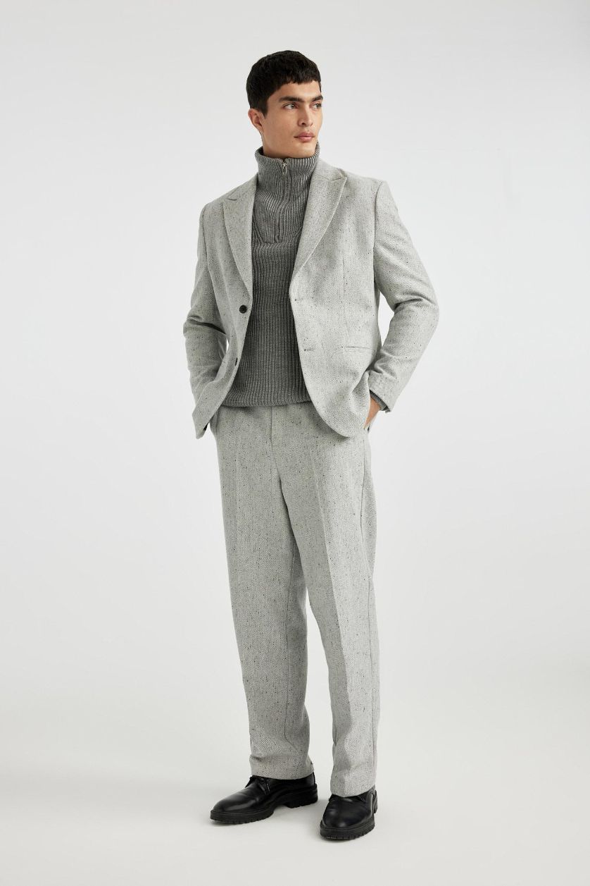 Man Grey Melange Wide Leg Wide Leg Trousers