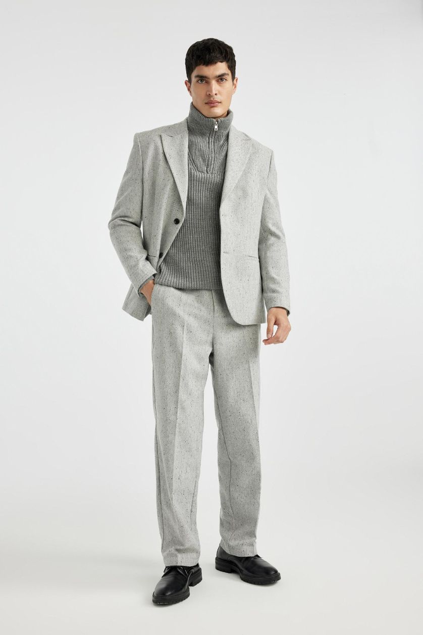 Man Grey Melange Wide Leg Wide Leg Trousers
