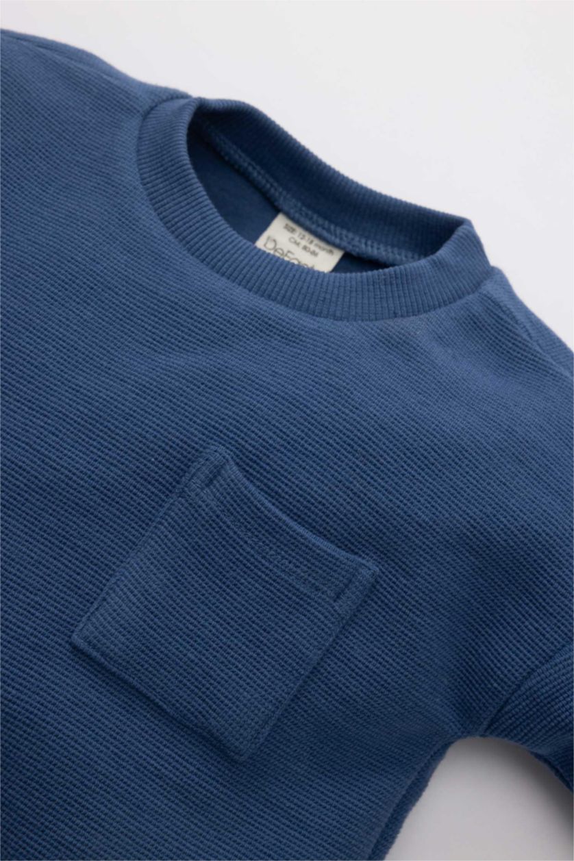 BABY BOY Indigo Baby Boy Patterned Waffle Sweatshirt Leggings 2 Piece Set