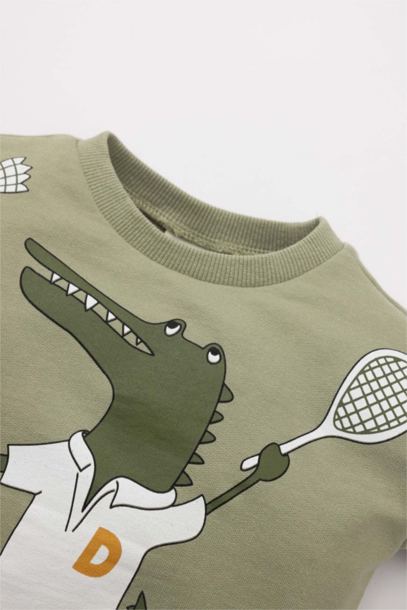 BABY BOY Light Khaki Baby Boy Dinosaur Printed Sweatshirt Sweatpants 2 Piece Set