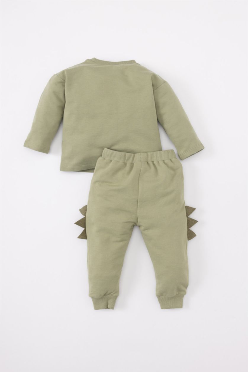 BABY BOY Light Khaki Baby Boy Dinosaur Printed Sweatshirt Sweatpants 2 Piece Set
