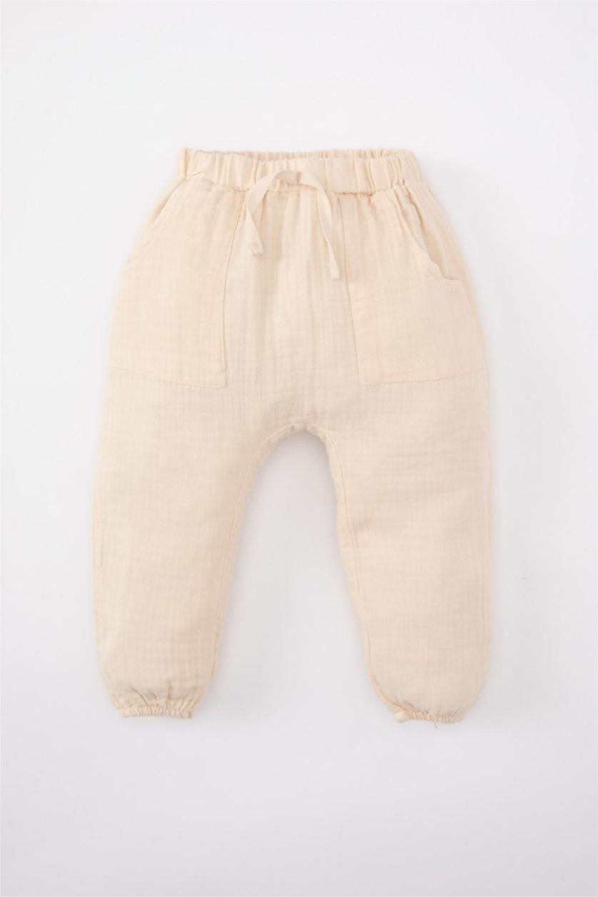 مولود ذكر أزرق فاتح طقم ولادي قميص وسروال موسلين - قطعتين