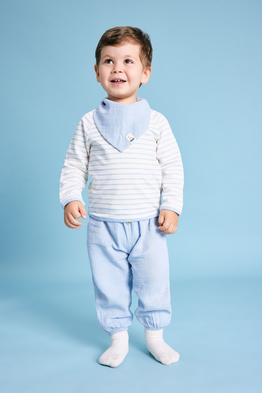 BÉBÉ GARÇON BLEU Clair Ensemble De T-Shirt à Manches Longues, Bavoir et pantalon Pour Bébé Garçon