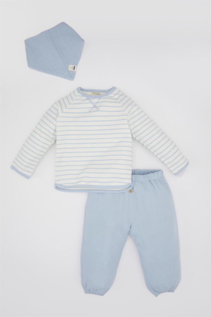 BÉBÉ GARÇON BLEU Clair Ensemble De T-Shirt à Manches Longues, Bavoir et pantalon Pour Bébé Garçon