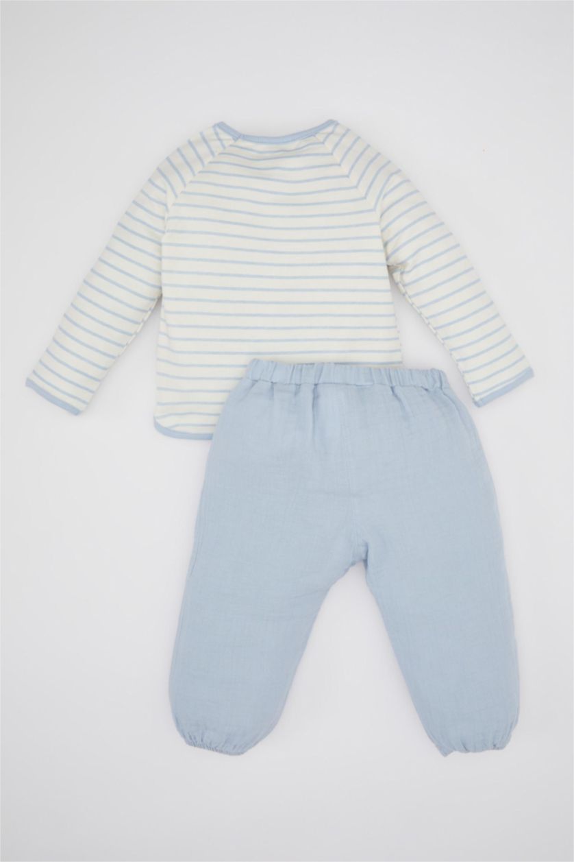 BÉBÉ GARÇON BLEU Clair Ensemble De T-Shirt à Manches Longues, Bavoir et pantalon Pour Bébé Garçon