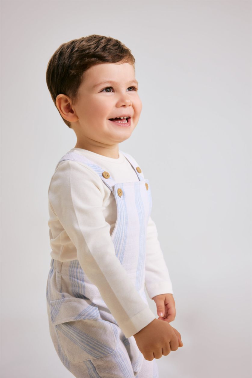 BABY BOY White Baby Boy Long Sleeve Woven T-Shirt Striped Salopet 2 Piece Set