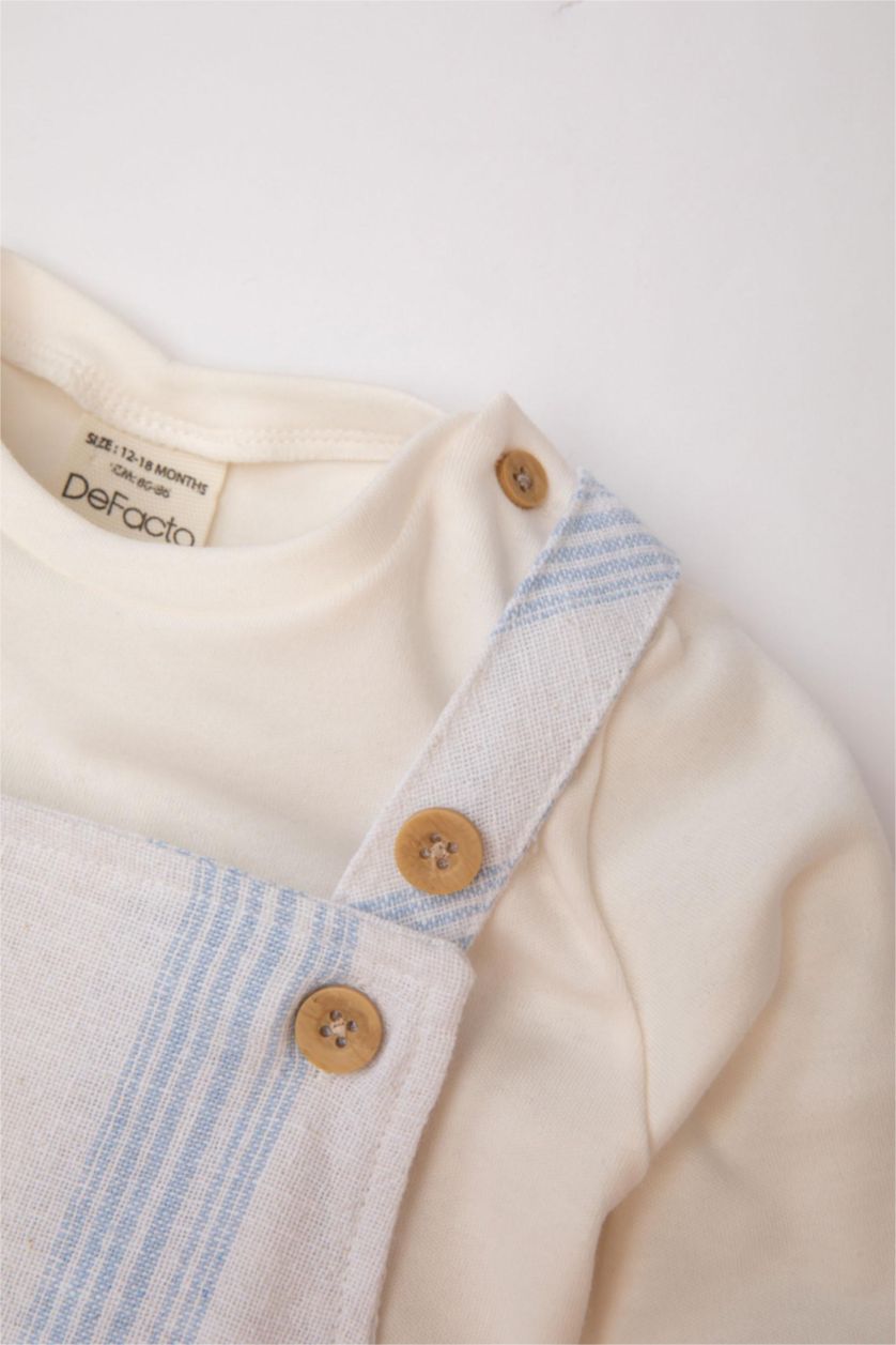 BABY BOY White Baby Boy Long Sleeve Woven T-Shirt Striped Salopet 2 Piece Set