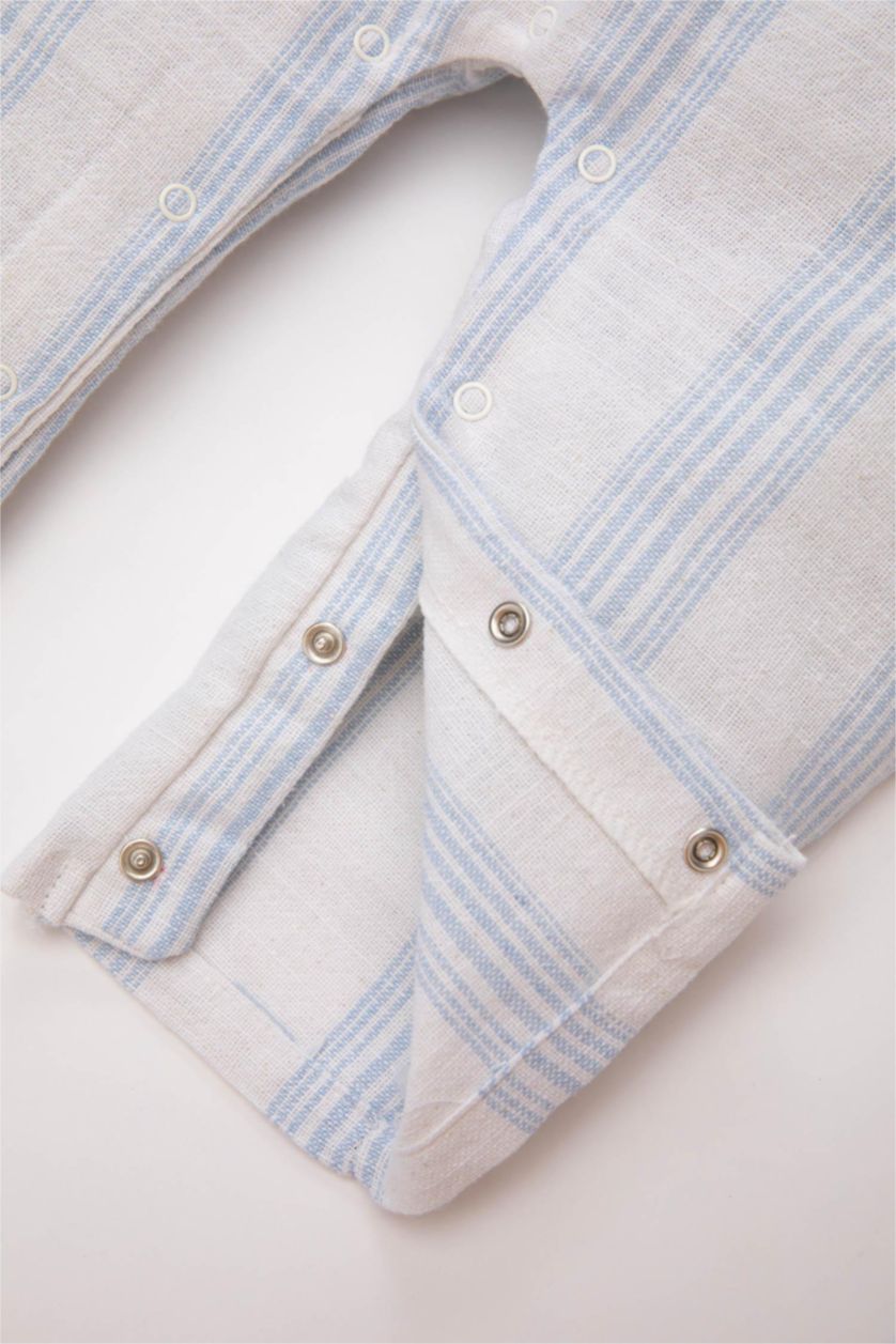 BABY BOY White Baby Boy Long Sleeve Woven T-Shirt Striped Salopet 2 Piece Set