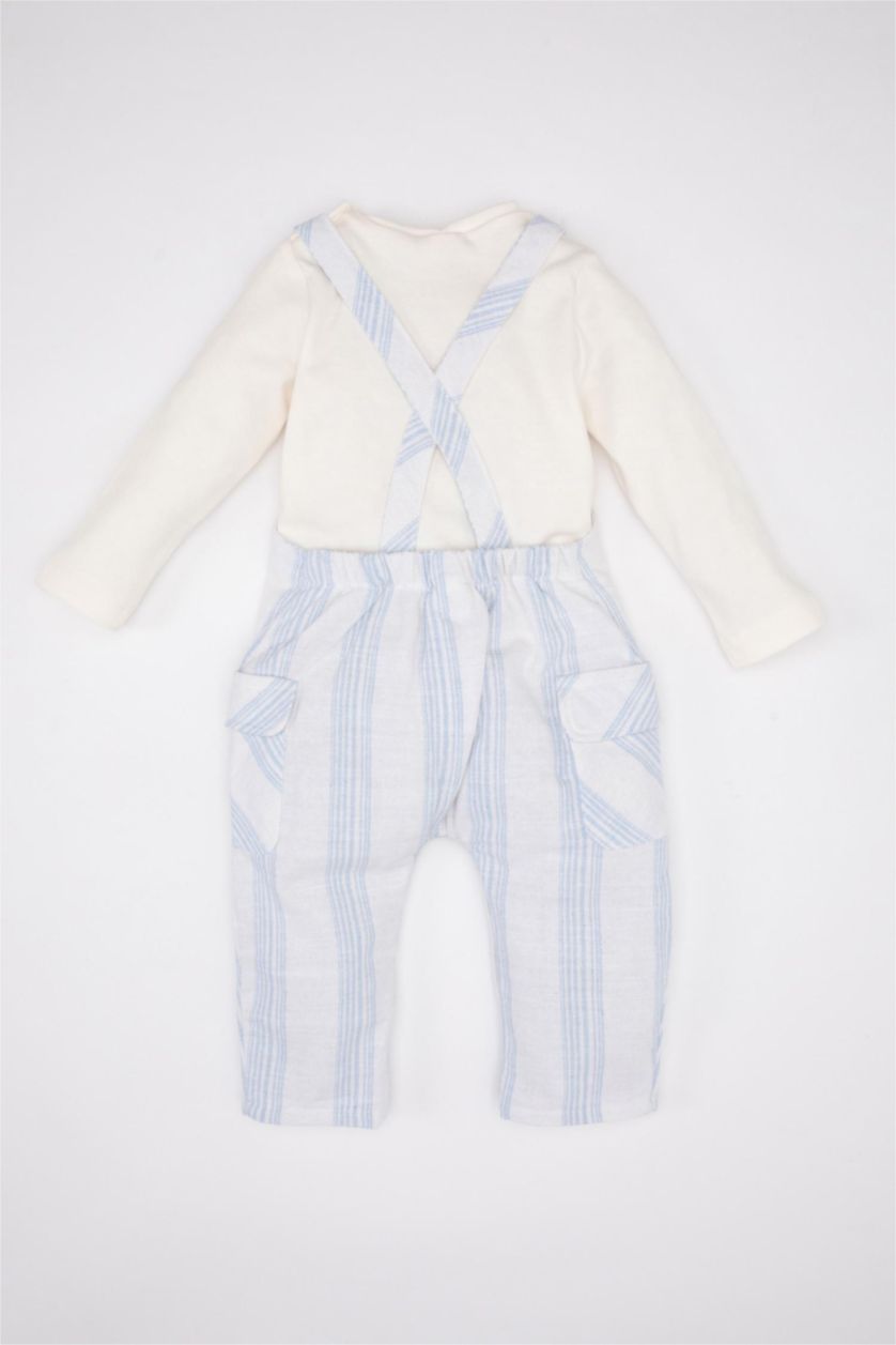 BABY BOY White Baby Boy Long Sleeve Woven T-Shirt Striped Salopet 2 Piece Set